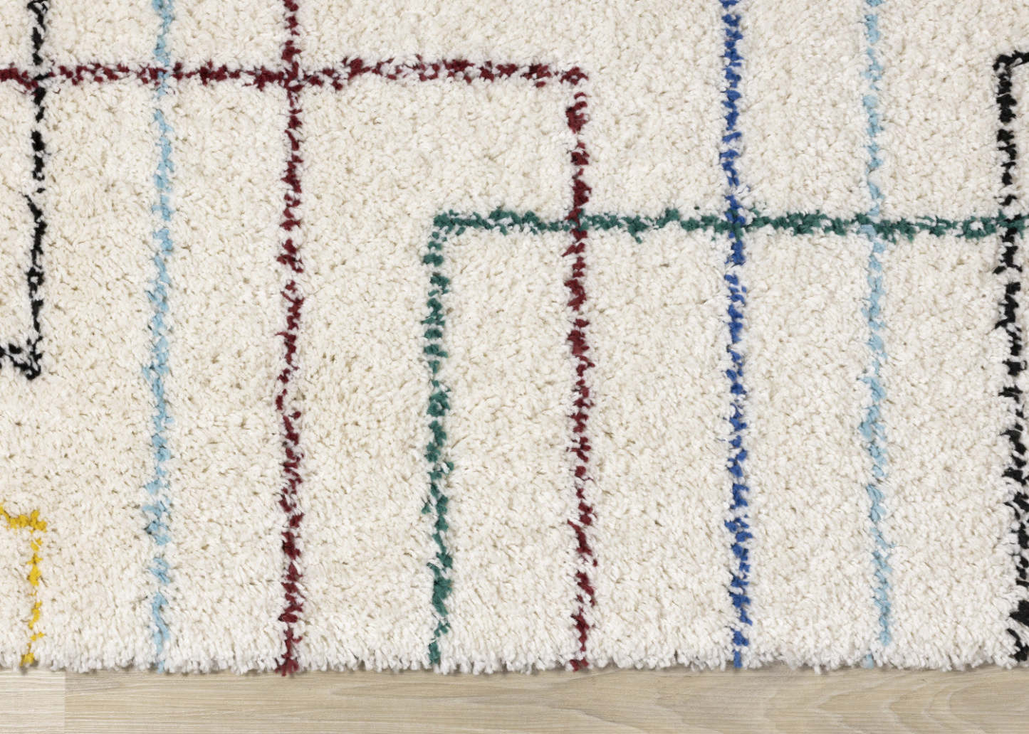 Carpette à poil long Bella avec lignes arc-en-ciel géométrique de style bohème - 5'3 x 7'7