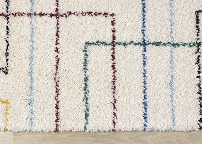 Carpette à poil long Bella avec lignes arc-en-ciel géométrique de style bohème - 5'3 x 7'7