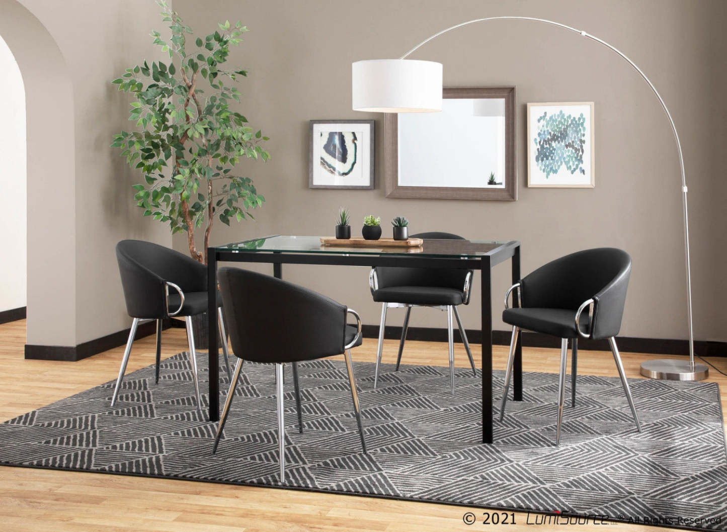 LumiSource Claire Faux Leather Contemporary Glam Dining Chair - Silver/Black|Chaise de salle à manger somptueuse contemporaine Claire en similicuir - argent/noir