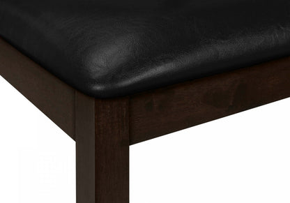 Banc rectangulaire salle à manger couloir entrée brun bois massif noir simili cuir transitionnel|Banc rectangulaire de style transitionnel avec bois massif brun et apparence cuir noir pour la salle à manger, le couloir et l'entrée