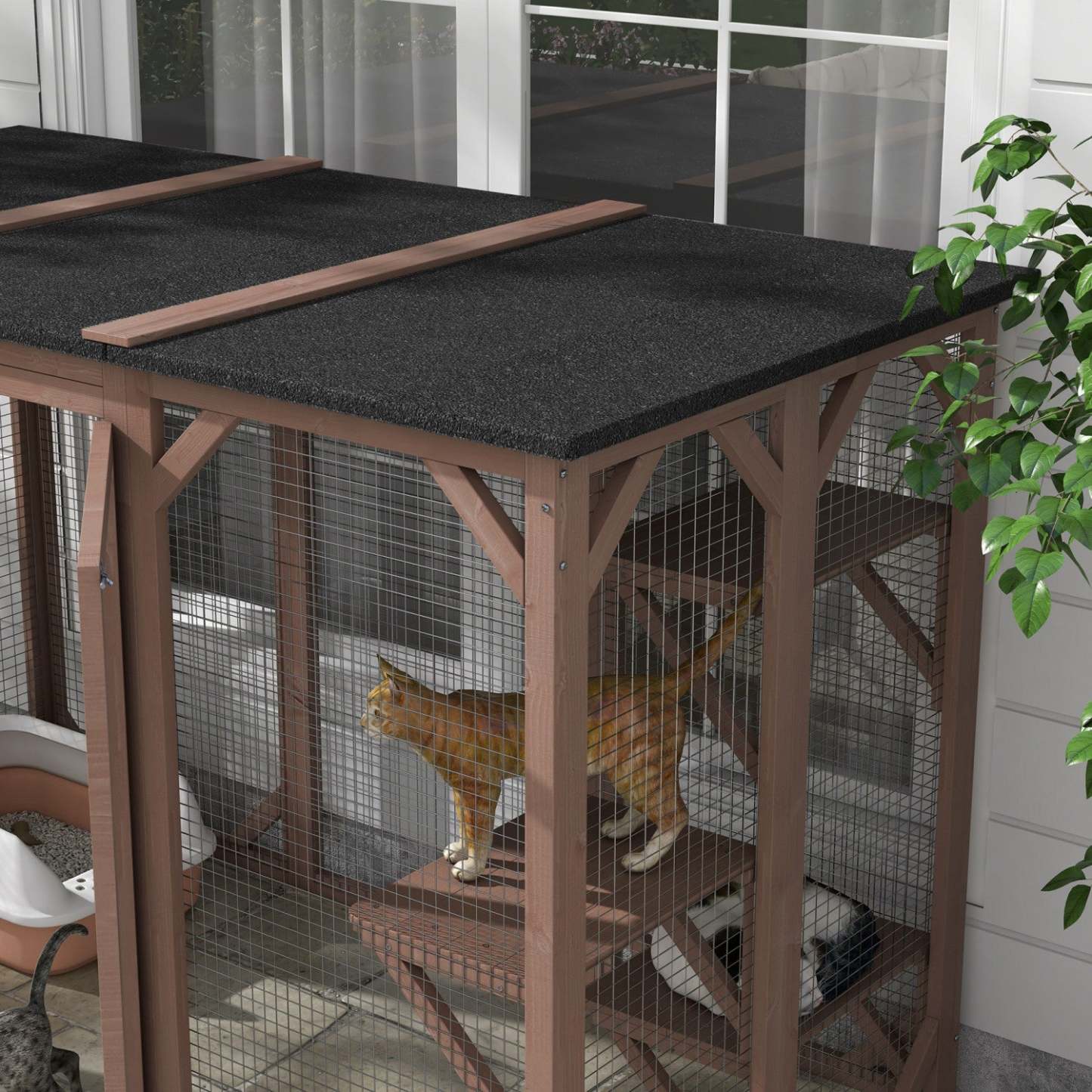 Pawhut Cage Pour Chat Intérieur Catio Enclos Extérieur Pour Chat Maison Pour Animaux Petits Enclos Pour Lapin, Chaton, |Pawhut Cage Pour Chat Maison D'extérieur En Bois Pour Chat Cage Intérieure Avec Toit En Asphalte, Pl