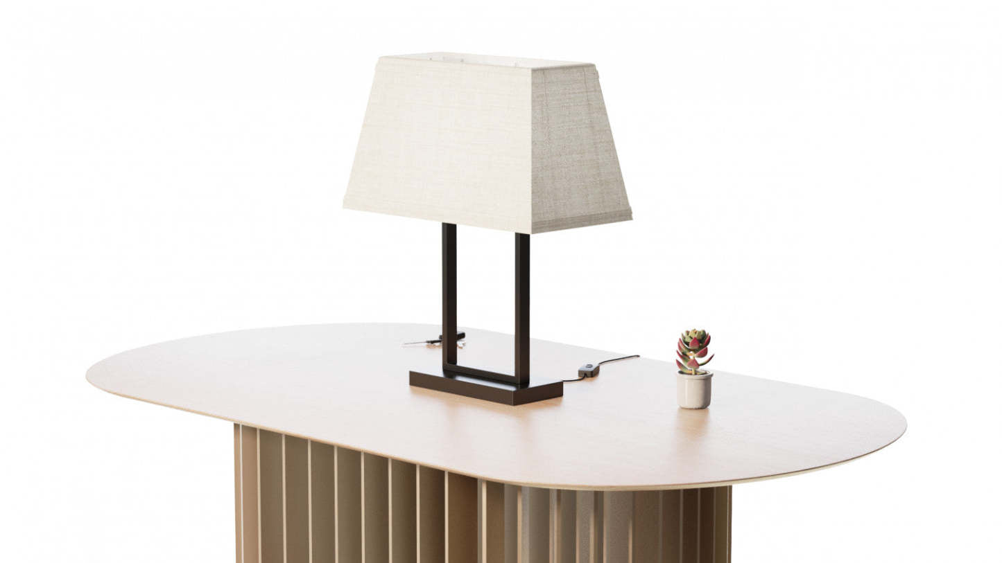 22 Lampe de table rectangulaire moderne noire avec abat-jour en tissu | Lampe de table rectangulaire moderne noire de 22 po avec abat-jour en tissu