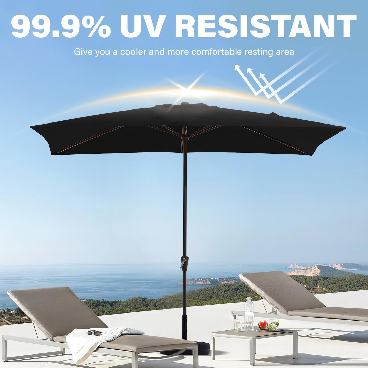 Parasol rectangulaire de terrasse 2,4 x 3 m avec manivelle et inclinaison, résistant aux UV