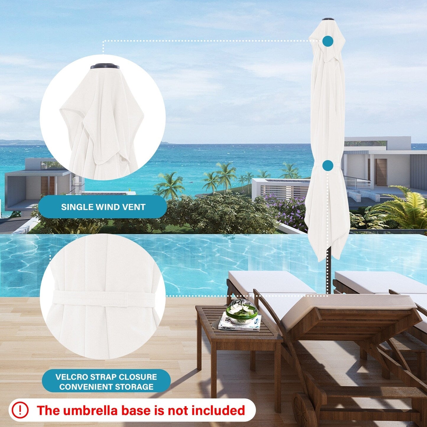 Parasol rectangulaire de terrasse 2,4 x 3 m avec manivelle et inclinaison, résistant aux UV