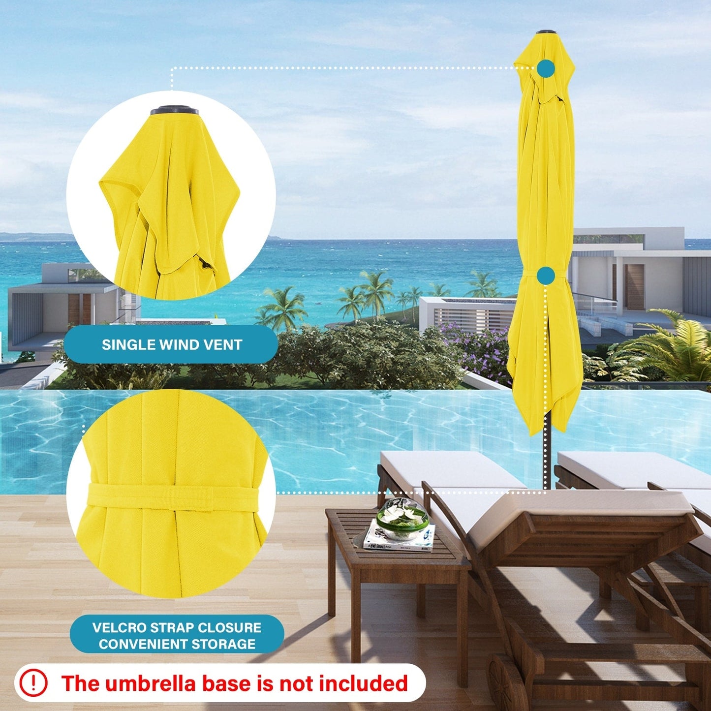 Parasol rectangulaire de terrasse 2,4 x 3 m avec manivelle et inclinaison, résistant aux UV