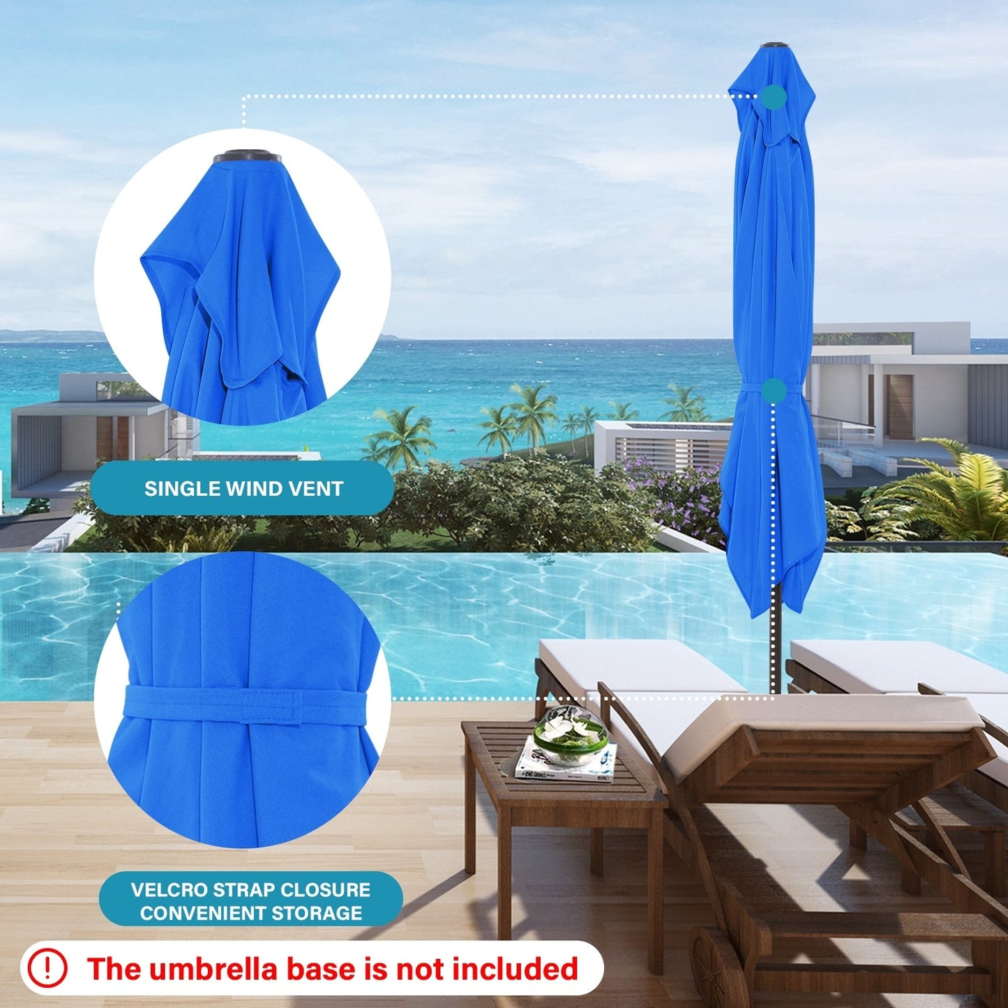 Parasol rectangulaire de terrasse 2,4 x 3 m avec manivelle et inclinaison, résistant aux UV
