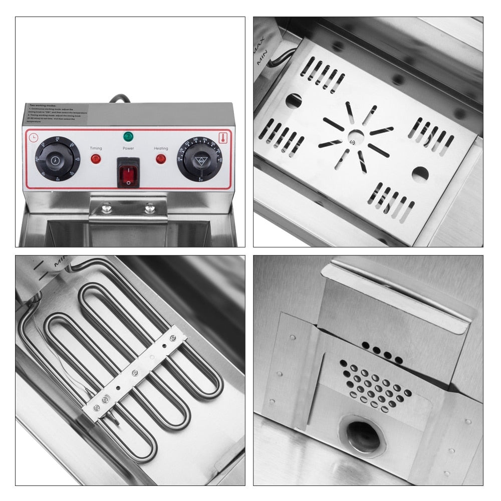 Friteuse à cuve unique en acier inoxydable de 8,5 pintes (8,2 L) avec robinet, puissance maximale de 1700 W et grande poignée