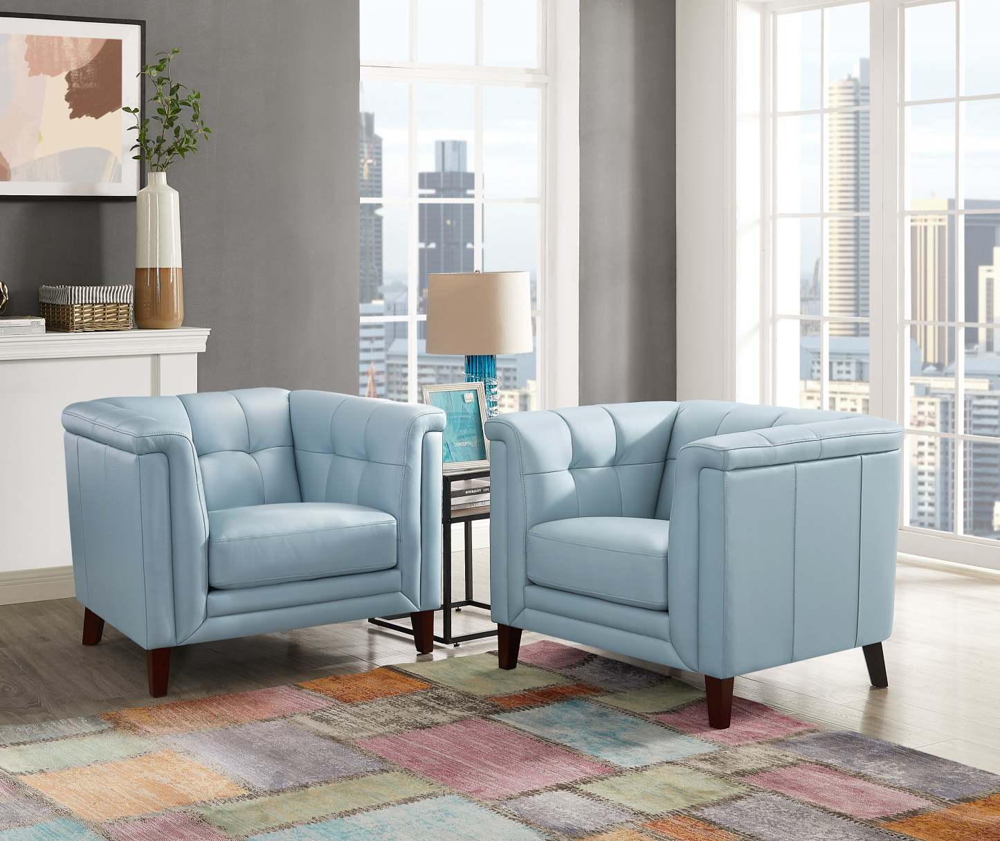 Fauteuil Bodie de Hydeline en cuir - bleu spa