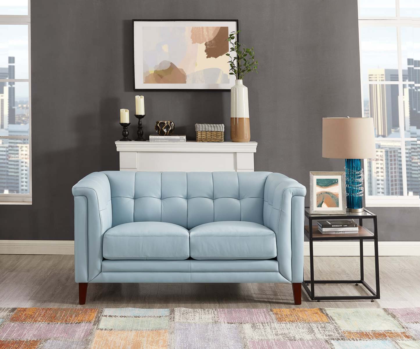 Hydeline Bodie Leather Loveseat - Spa Blue|Cause Bodie en cuir de Hydeline - bleu spa