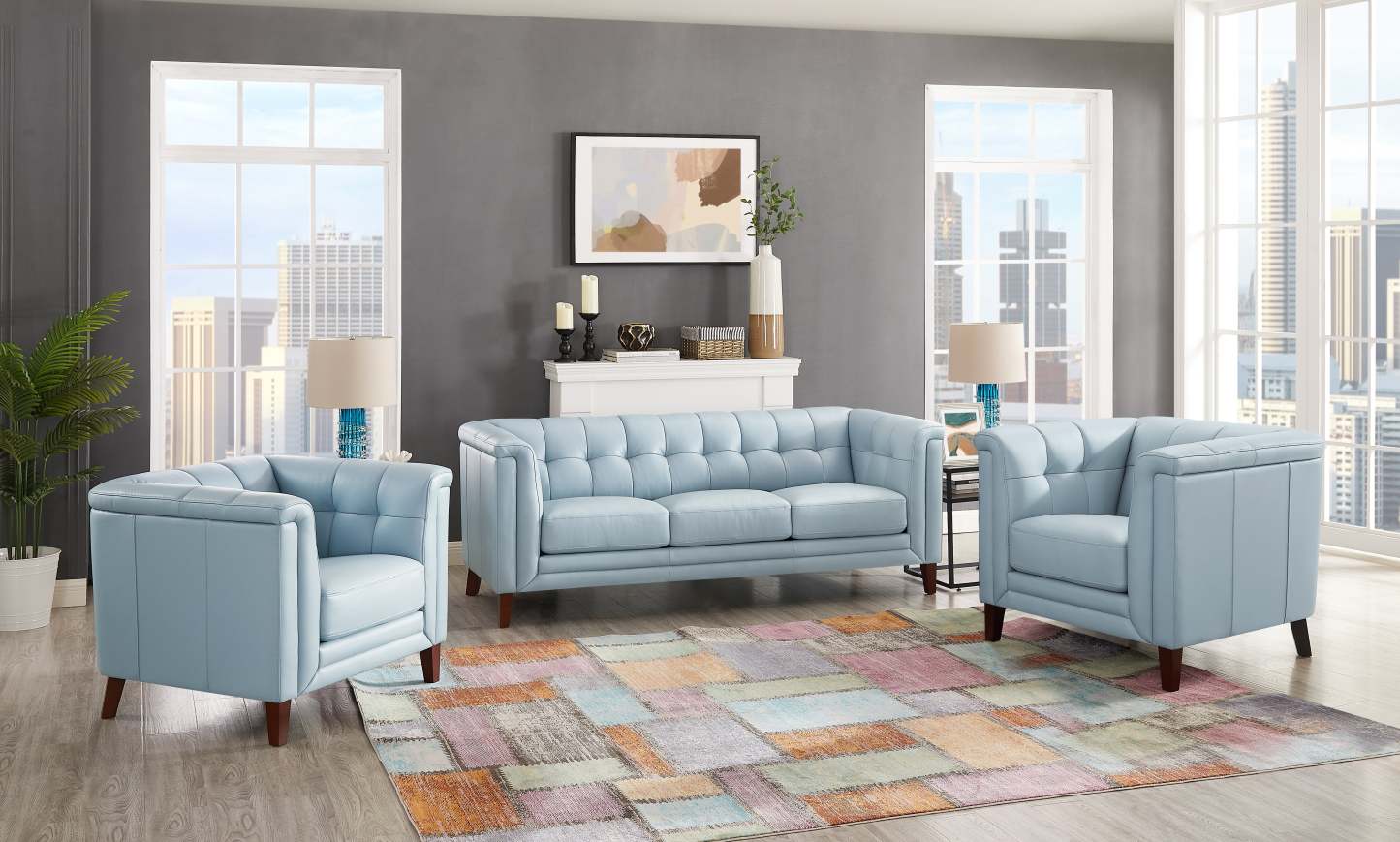Hydeline Bodie Leather Loveseat - Spa Blue|Cause Bodie en cuir de Hydeline - bleu spa
