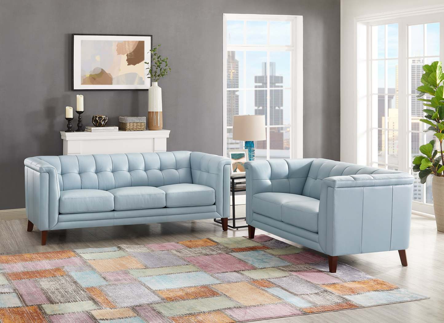 Hydeline Bodie Leather Loveseat - Spa Blue|Cause Bodie en cuir de Hydeline - bleu spa