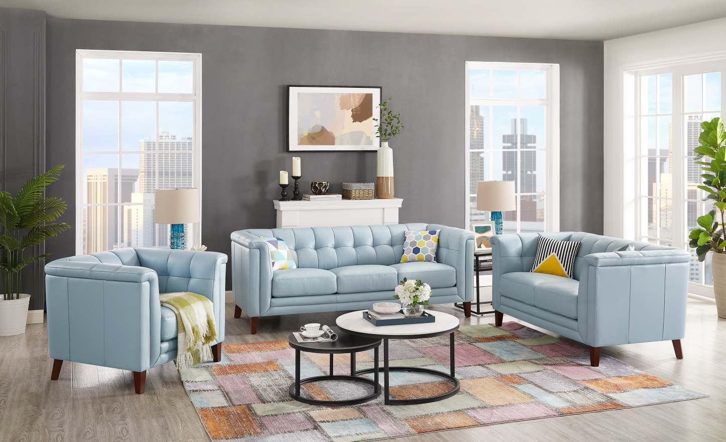 Hydeline Bodie Leather Loveseat - Spa Blue|Cause Bodie en cuir de Hydeline - bleu spa