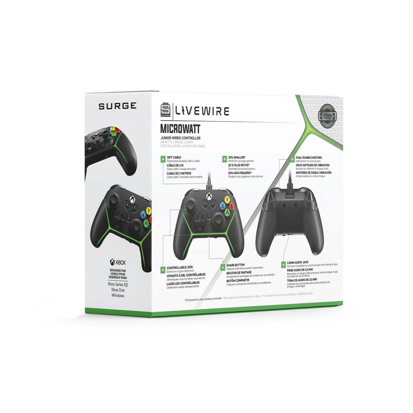 Surge Livewire Xbox Series X/S Microwatt Jr Black Controller|Manette Microwatt Junior Livewire de Surge noire pour consoles Xbox de séries X et S