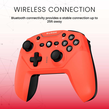 Surge Nintendo Switch Wireless Pro Neon Red Controller|Manette sans fil Pro de Surge rouge fluo pour console Nintendo Switch