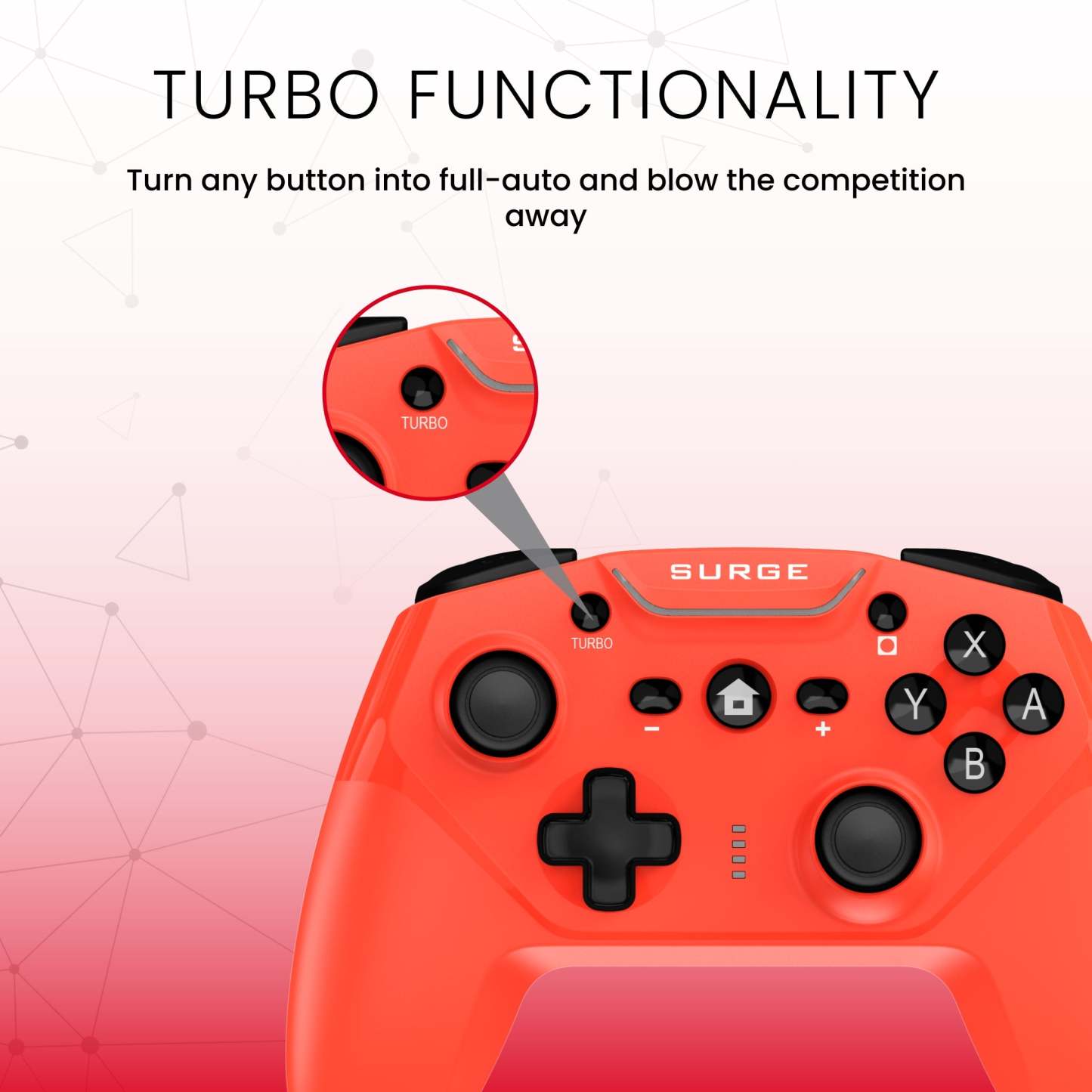 Surge Nintendo Switch Wireless Pro Neon Red Controller|Manette sans fil Pro de Surge rouge fluo pour console Nintendo Switch