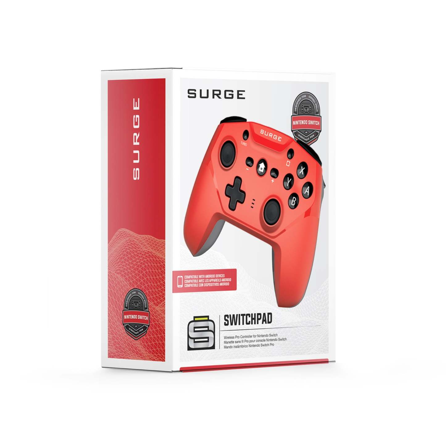 Surge Nintendo Switch Wireless Pro Neon Red Controller|Manette sans fil Pro de Surge rouge fluo pour console Nintendo Switch