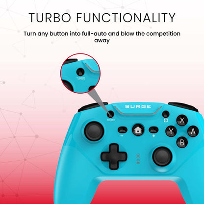 Surge Nintendo Switch Wireless Pro Neon Blue Controller|Manette sans fil Pro de Surge bleu fluo pour console Nintendo Switch