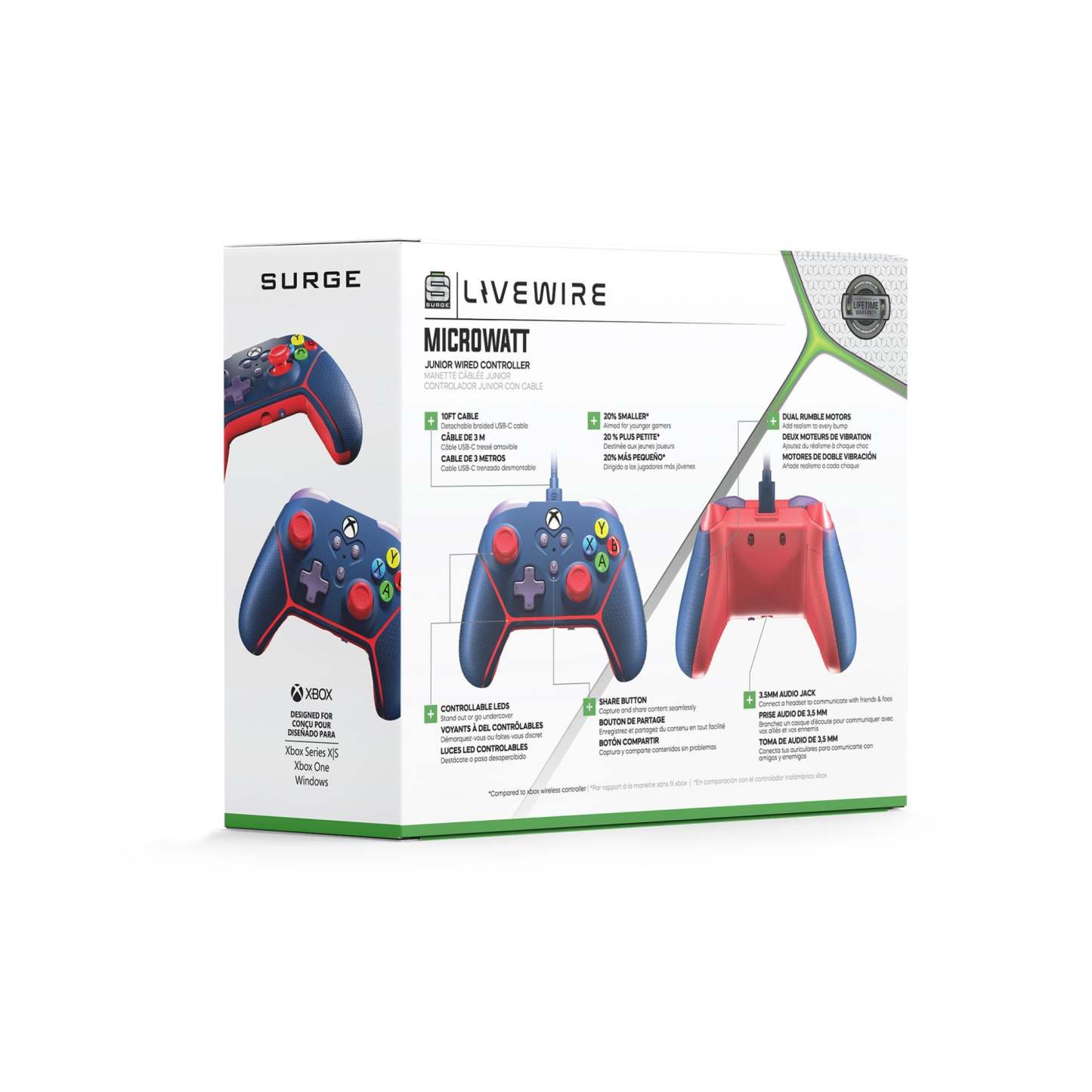 Surge Livewire Xbox Series X/S Microwatt Jr Blue Controller|Manette Microwatt Junior Livewire de Surge bleue pour consoles Xbox de séries X et S