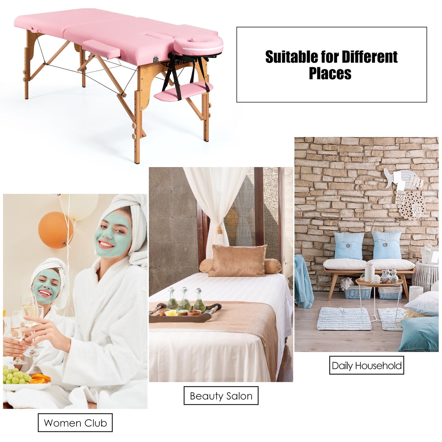 Table de massage portable 84''L, réglable, pour le visage, le spa et le tatouage, avec transport