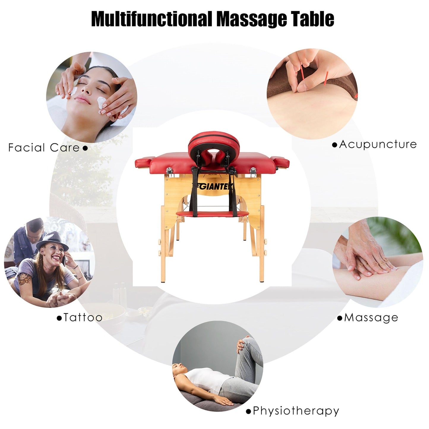 Table de massage portable 84''L, réglable, pour le visage, le spa et le tatouage, avec transport