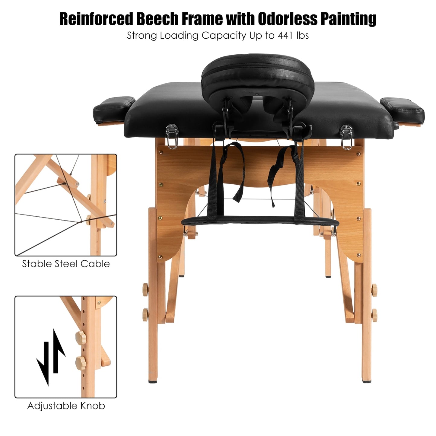 Table de massage portable 84''L, réglable, pour le visage, le spa et le tatouage, avec transport