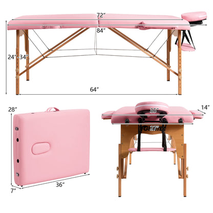 Table de massage portable 84''L, réglable, pour le visage, le spa et le tatouage, avec transport