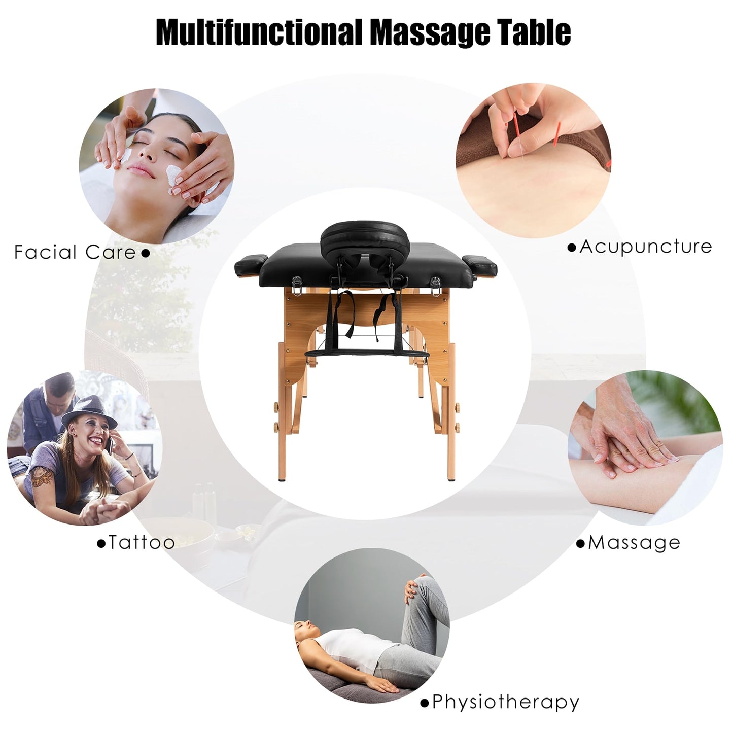 Table de massage portable 84''L, réglable, pour le visage, le spa et le tatouage, avec transport