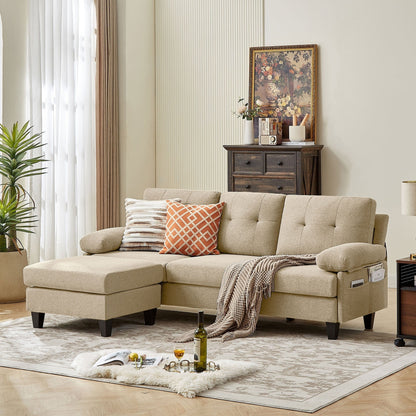 Canapé d'angle en L de 86,22 pouces avec poches de rangement latérales