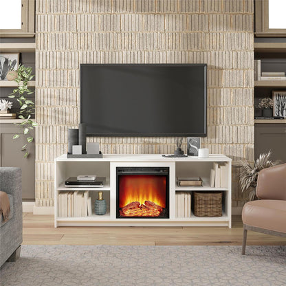 Ameriwood Home Mainstays Courtland Electric Fireplace TV Stand for TVs up to 65 - White|Meuble pour téléviseur Mainstays Courtland d’Ameriwood Home avec foyer électrique pour téléviseurs jusqu’à 65 po - blanc