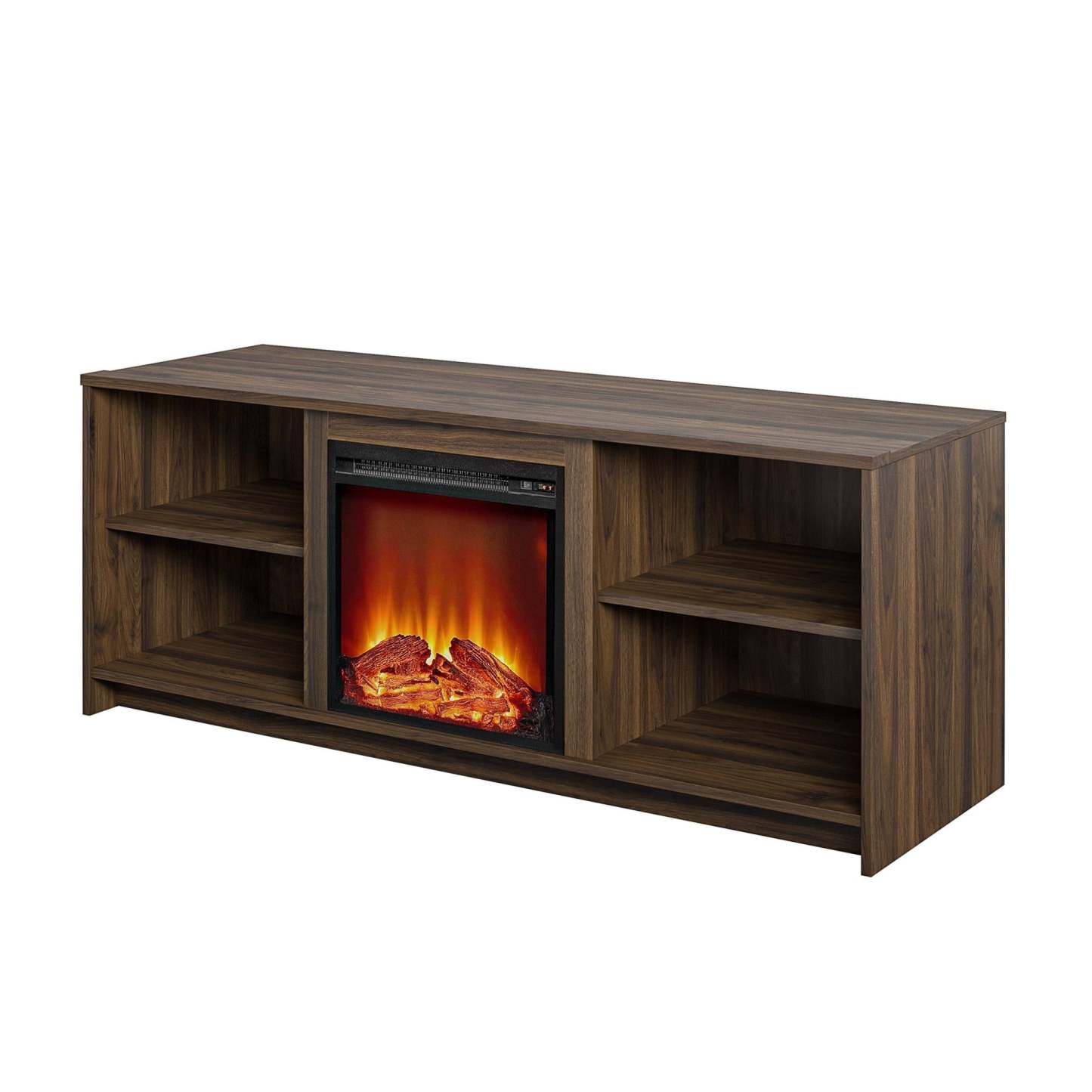 Ameriwood Home Mainstays Courtland Electric Fireplace TV Stand for TVs up to 65 - Noyer|Meuble pour téléviseur Mainstays Courtland d'Ameriwood Home avec foyer électrique pour téléviseurs jusqu'à 65 po - noyer
