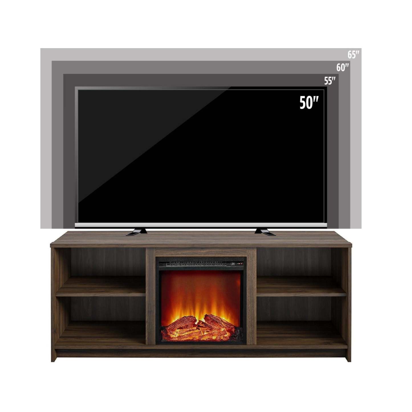 Ameriwood Home Mainstays Courtland Electric Fireplace TV Stand for TVs up to 65 - Noyer|Meuble pour téléviseur Mainstays Courtland d'Ameriwood Home avec foyer électrique pour téléviseurs jusqu'à 65 po - noyer