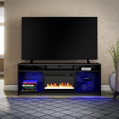 Ameriwood Home Luna Electric Fireplace TV Stand for TVs up to 65 po - Black Oak|Meuble pour téléviseur Luna d'Ameriwood Home avec foyer électrique pour téléviseurs jusqu'à 65 po - chêne noir