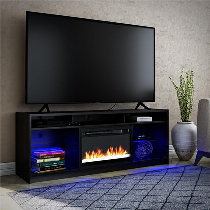 Ameriwood Home Luna Electric Fireplace TV Stand for TVs up to 65 po - Black Oak|Meuble pour téléviseur Luna d'Ameriwood Home avec foyer électrique pour téléviseurs jusqu'à 65 po - chêne noir