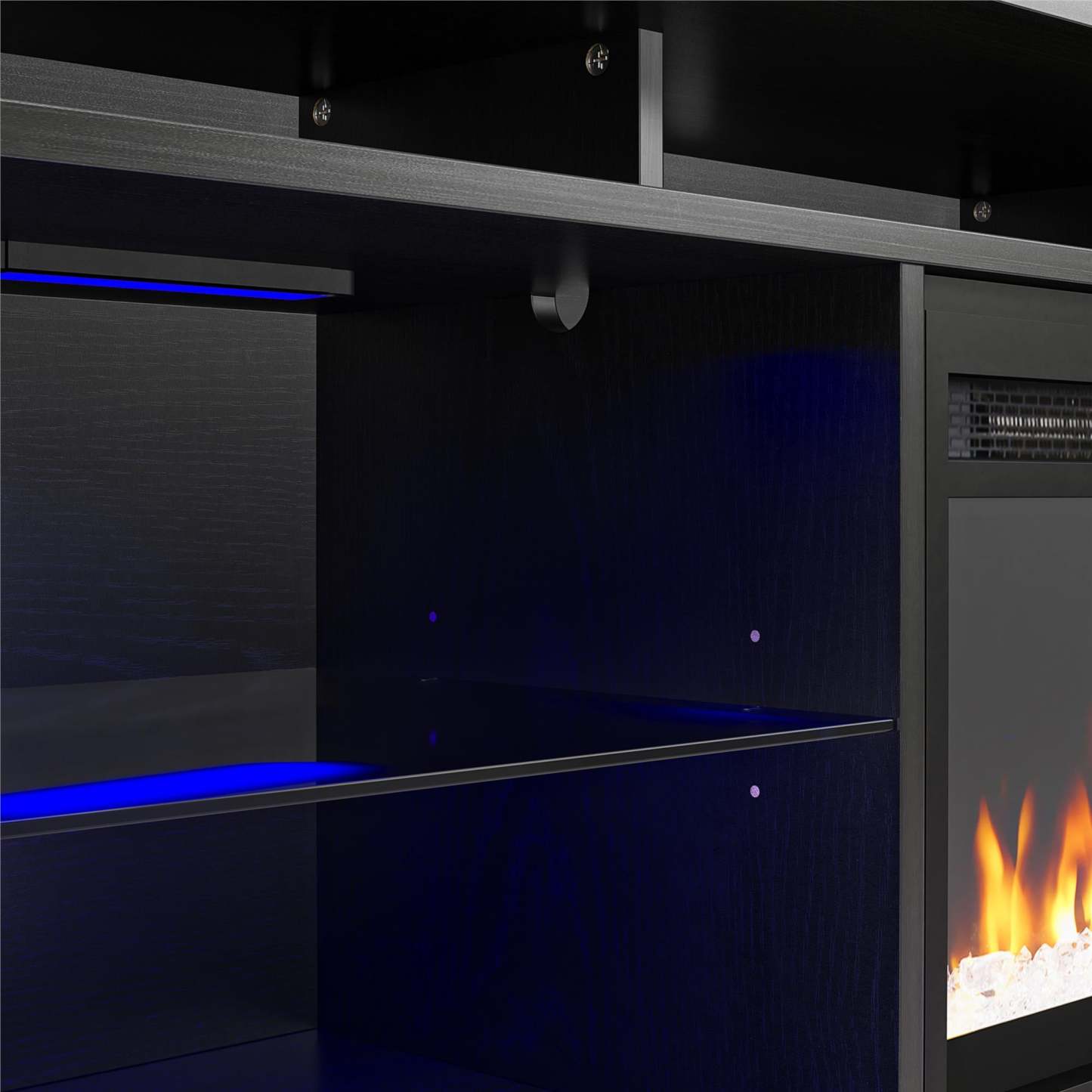 Ameriwood Home Luna Electric Fireplace TV Stand for TVs up to 65 po - Black Oak|Meuble pour téléviseur Luna d'Ameriwood Home avec foyer électrique pour téléviseurs jusqu'à 65 po - chêne noir