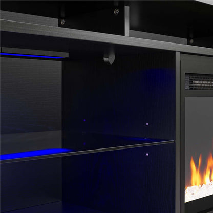 Ameriwood Home Luna Electric Fireplace TV Stand for TVs up to 65 po - Black Oak|Meuble pour téléviseur Luna d'Ameriwood Home avec foyer électrique pour téléviseurs jusqu'à 65 po - chêne noir