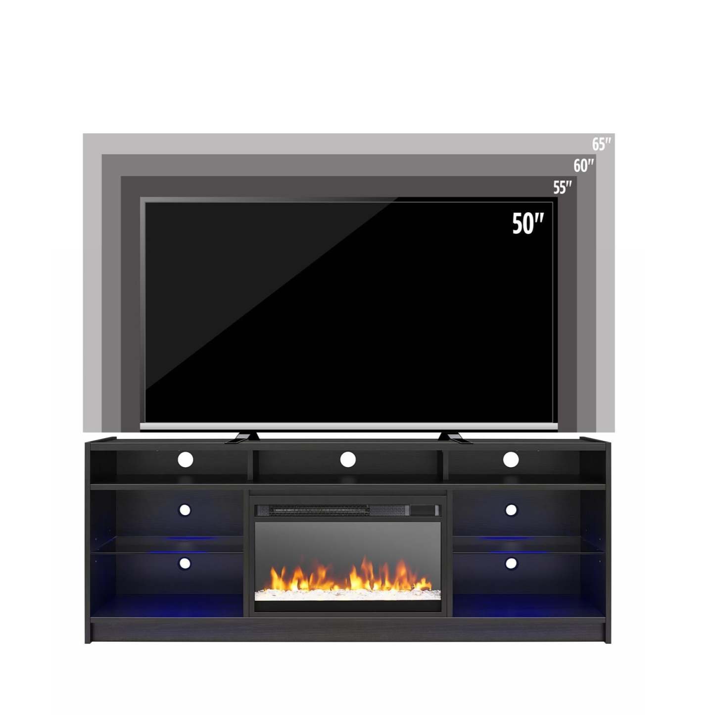 Ameriwood Home Luna Electric Fireplace TV Stand for TVs up to 65 po - Black Oak|Meuble pour téléviseur Luna d'Ameriwood Home avec foyer électrique pour téléviseurs jusqu'à 65 po - chêne noir
