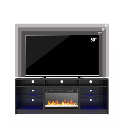 Ameriwood Home Luna Electric Fireplace TV Stand for TVs up to 65 po - Black Oak|Meuble pour téléviseur Luna d'Ameriwood Home avec foyer électrique pour téléviseurs jusqu'à 65 po - chêne noir