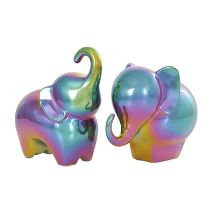 Sculpture d'éléphant irisé de 6 po en céramique - ensemble de 2|Ceramic 6 Iridescent Elephant Sculpture - Set de 2