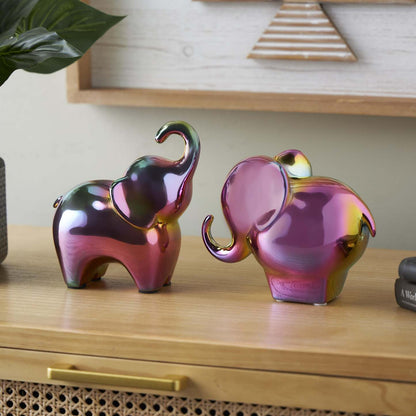 Sculpture d'éléphant irisé de 6 po en céramique - ensemble de 2|Ceramic 6 Iridescent Elephant Sculpture - Set de 2