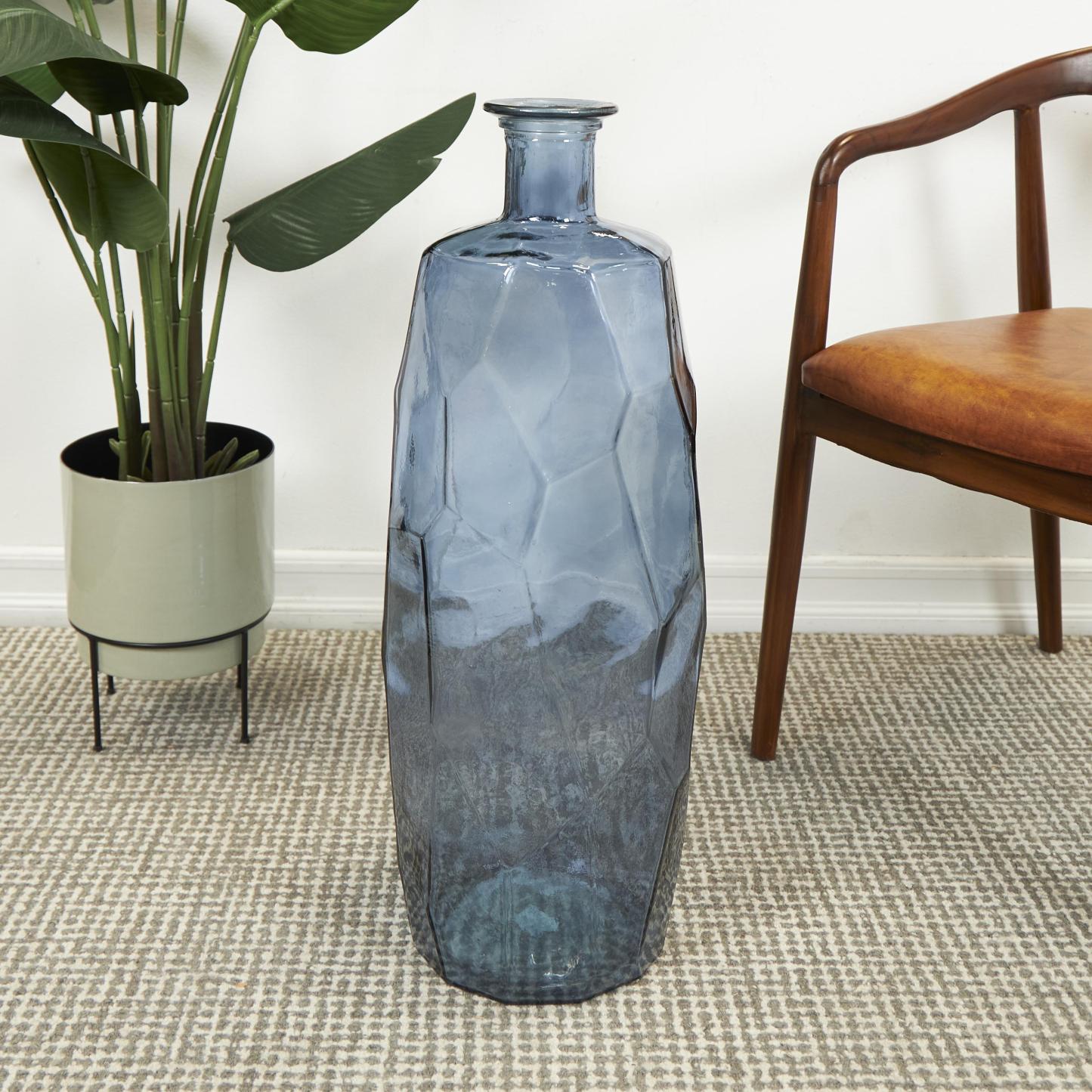 Vase de 29 po en verre espagnol recyclé - bleu