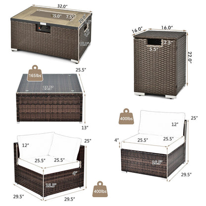 Ensemble de meubles de patio en rotin 8 pièces, table de foyer, support de réservoir, housse de pont