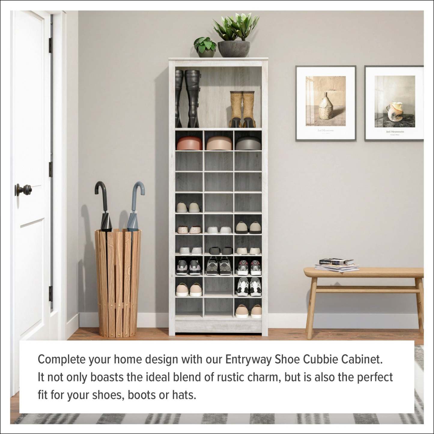 Rustic Ridge Farmhouse Shoe Storage Cabinet - Washed White|Armoire de rangement pour chaussures Rustic Ridge champêtre - blanc vieilli