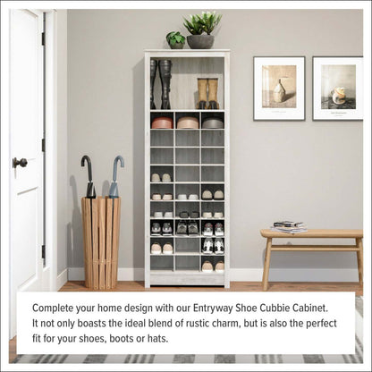 Rustic Ridge Farmhouse Shoe Storage Cabinet - Washed White|Armoire de rangement pour chaussures Rustic Ridge champêtre - blanc vieilli