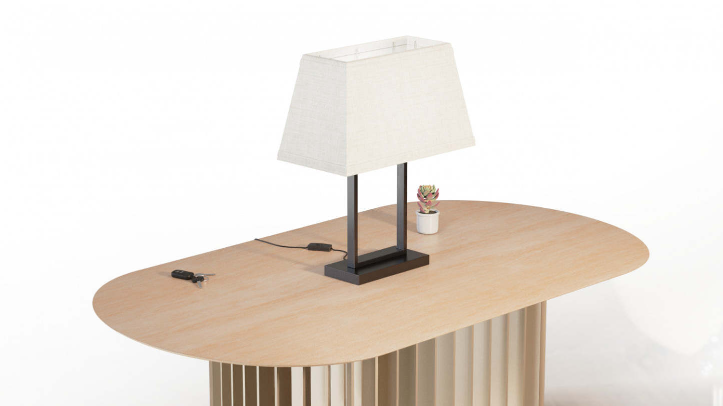 22 Lampe de table rectangulaire moderne noire avec abat-jour en tissu | Lampe de table rectangulaire moderne noire de 22 po avec abat-jour en tissu