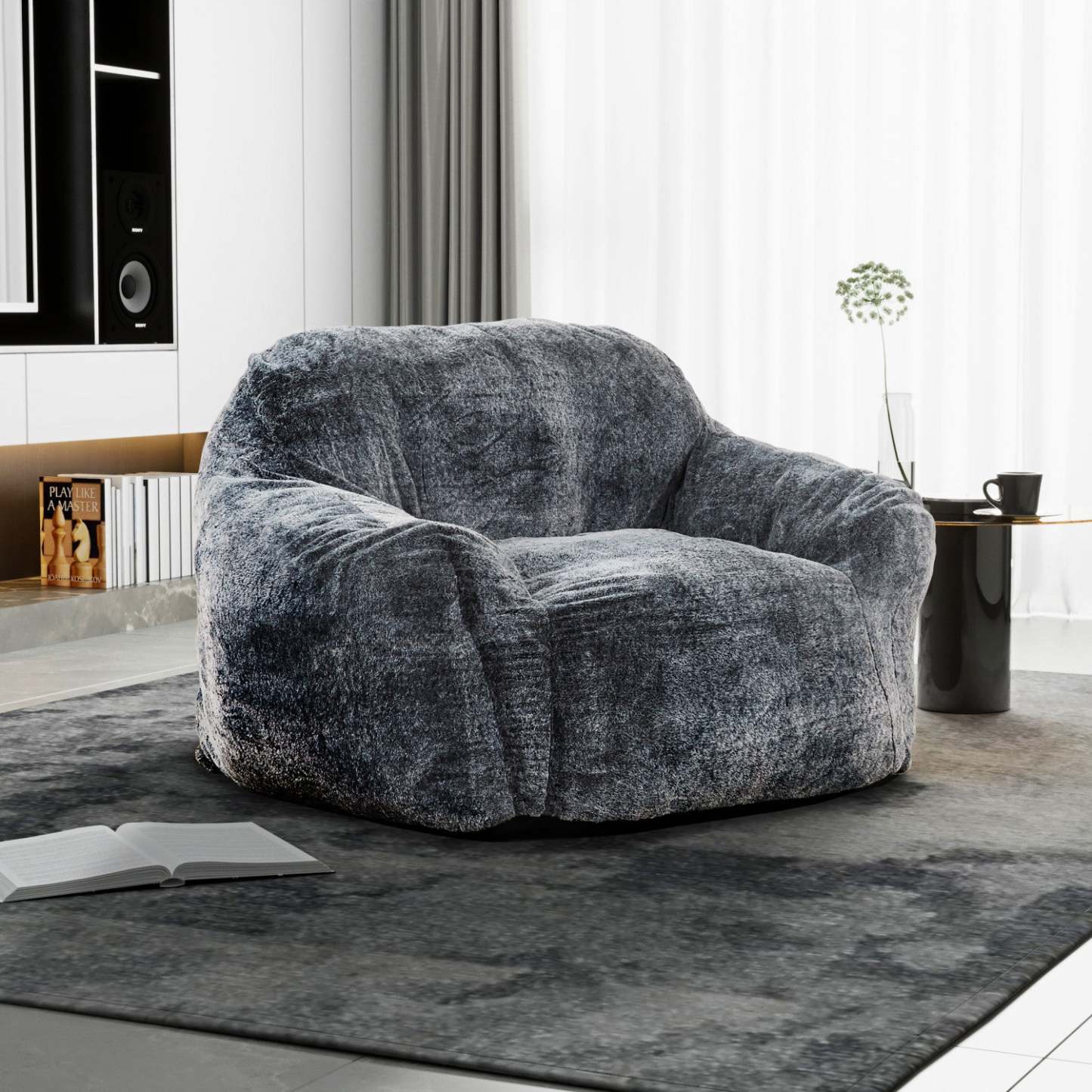 Sealy Tore Faux Fur High Density Foam Bean Bag Chair - Blue|Fauteuil poire Tore de Sealy en fausse fourrure avec mousse à mémoire de forme