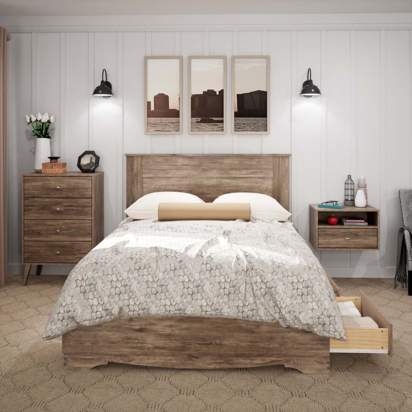 Tête de lit Queen Flat Panel - Drifted Grey|Tête de lit à panneau plat pour grand lit - gris délavé