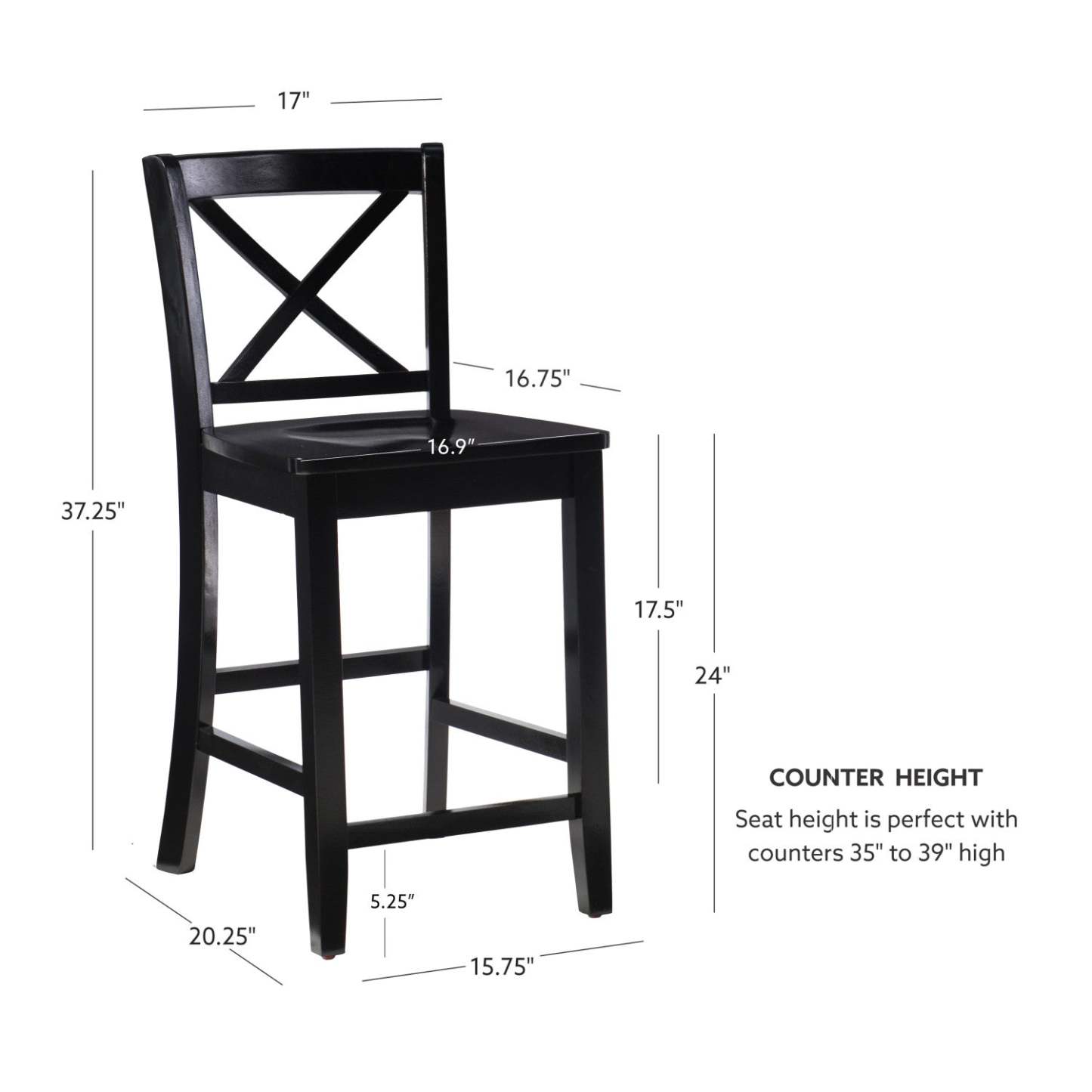 Tabouret Torino X-Back Counter-Height - Noir|Tabouret Torino de hauteur comptoir avec dossier en X - noir