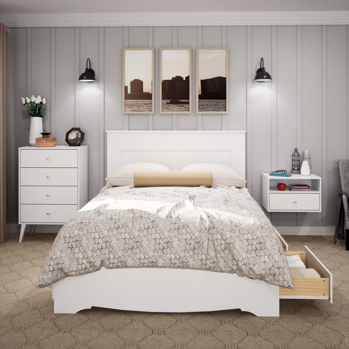 Queen Flat Panel Headboard - White|Tête de lit à panneau plat pour grand lit - blanche