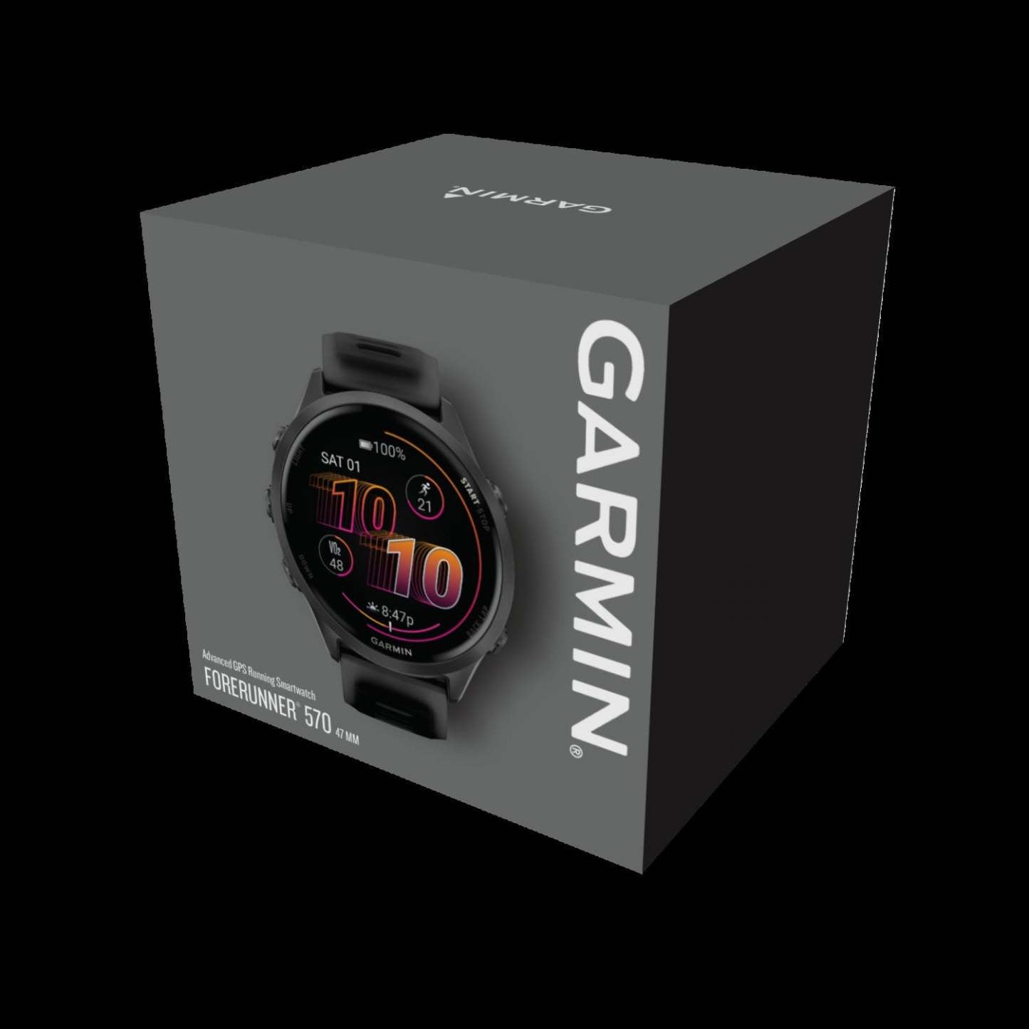 Garmin Forerunner 570 Montre Intelligente 47mm, Amoled, Aluminium Gris Ardoise, Noir, Suivi de Fitness GPS, Course, Triathlon, Batterie de 11 jours