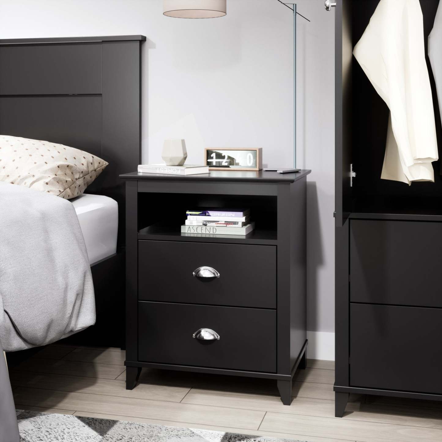 Yaletown 2-Drawer Tall Nightstand - Black|Table de nuit haute Yaletown à 2 tiroirs - noire